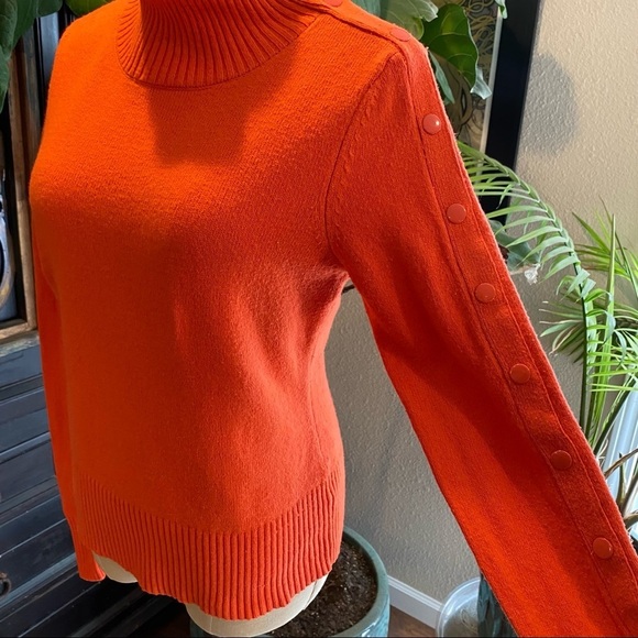 Anthropologie Tisbury Orange Mock Neck Arm Snaps Fitted Wool Sweater - Picture 4 of 13